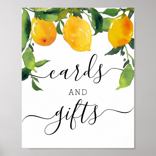 Lemon Citrus Bridal Shower Gifts and Cards Sign (Front)