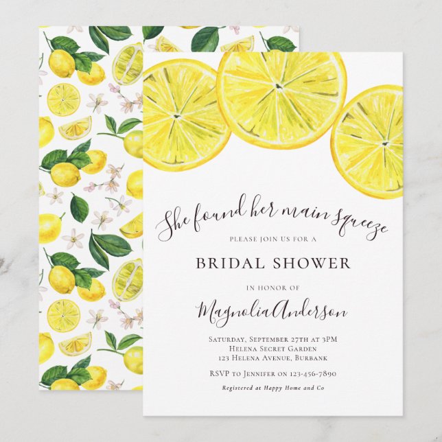 Lemon Citrus Bridal Shower Invitation (Front/Back)