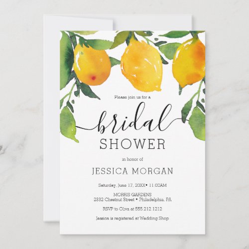 Lemon Citrus Bridal Shower Invitation Card