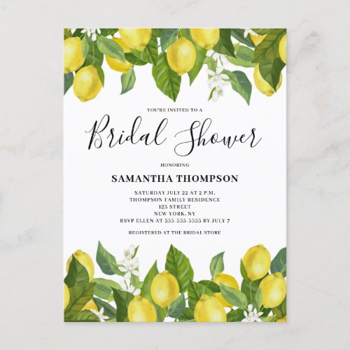Lemon Citrus Bridal Shower Invitation Postcard