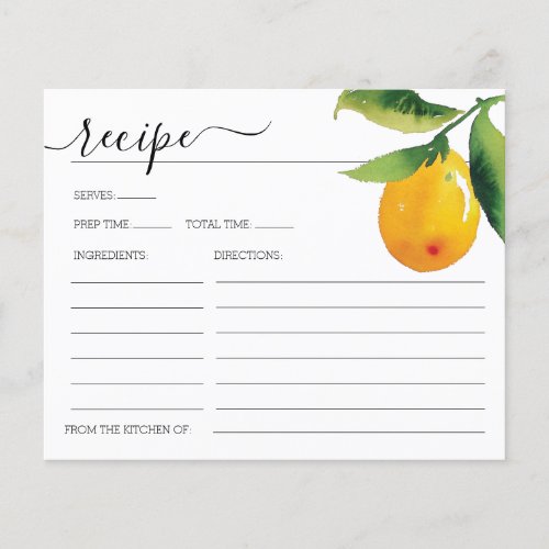 Lemon Citrus Bridal Shower Recipe Card