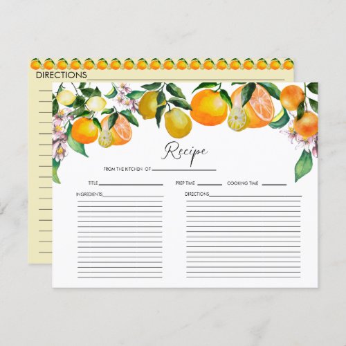 Lemon  Citrus  Bridal Shower Recipe Card