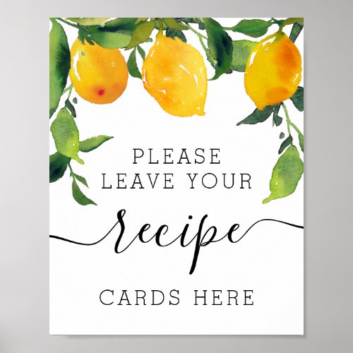 Lemon Citrus Bridal Shower Recipe Cards Sign