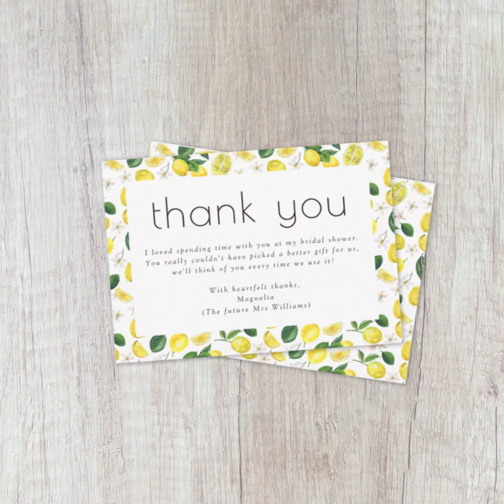 Lemon Citrus Bridal Shower Thank You Card Zazzle