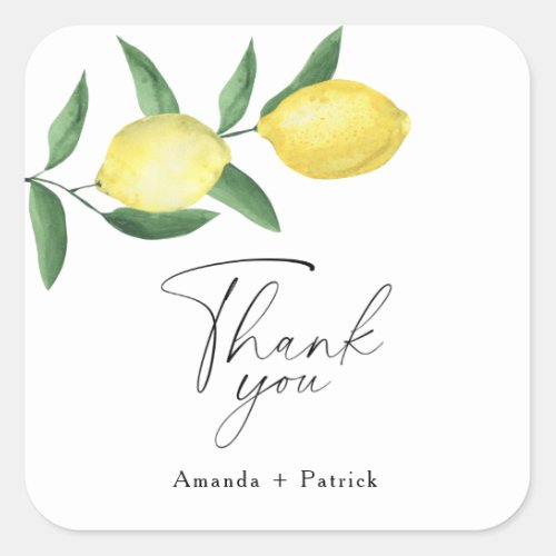 Lemon Citrus _ bridal shower thank you card Square Sticker