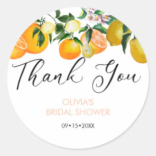 Lemon Citrus Bridal Shower Thank You Classic Round Sticker