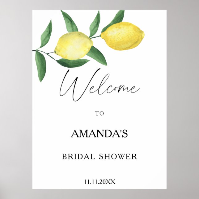 Lemon Citrus - bridal shower welcome sign (Front)