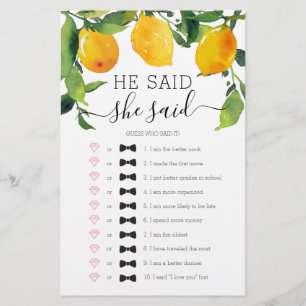 Lemon Citrus Double Sided Bridal Shower Games
