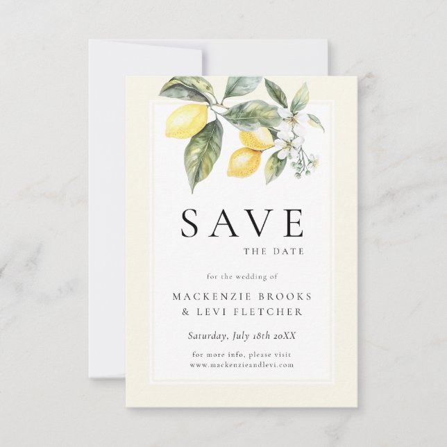 Lemon Citrus Elegant Mediterranean Wedding Save The Date (Front)