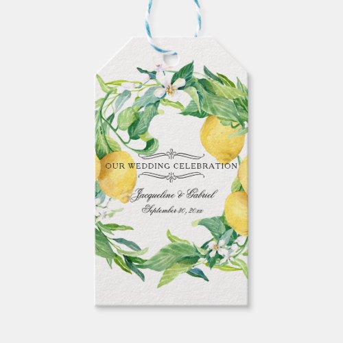 Lemon Citrus Floral Greenery Leaf Wreath Wedding Gift Tags