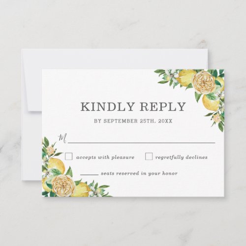 Lemon Citrus Floral Greenery Wedding RSVP Card