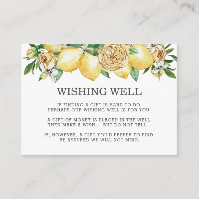 Lemon Citrus Floral Greenery Wedding Wishing Well Enclosure Card (Front)