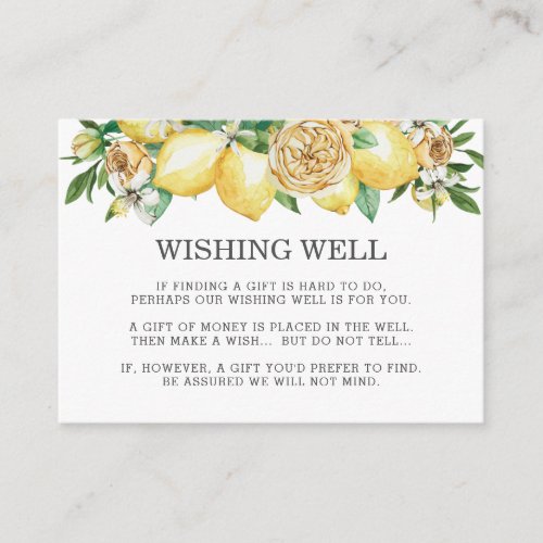 Lemon Citrus Floral Greenery Wedding Wishing Well Enclosure Card
