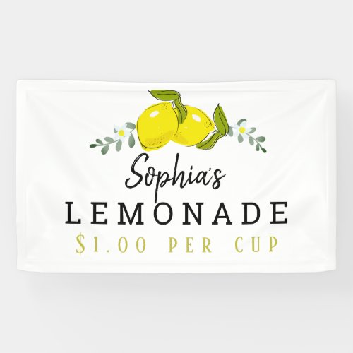 Lemon Citrus Floral Lemonade Stand Kids White Banner