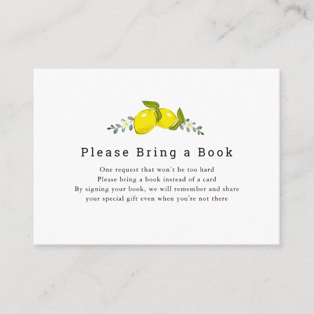 Lemon Citrus Floral Please Bring a Book Enclosure Card (Front)