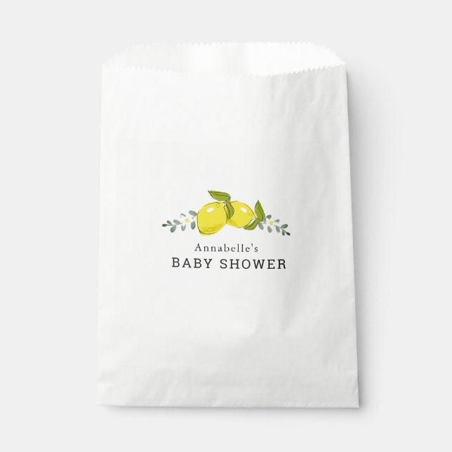 Lemon Citrus Floral Simple Baby Shower Favor Bags (Front)
