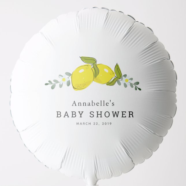 Lemon Citrus Floral White Baby Shower Balloon (Front)