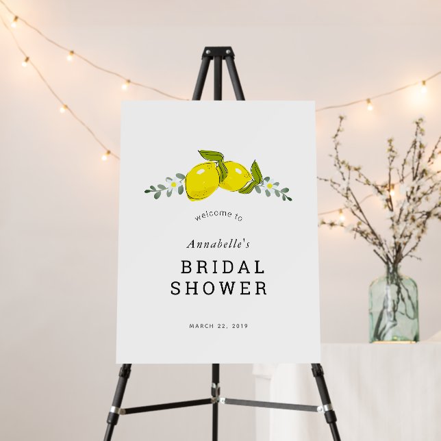 Lemon Citrus Floral White Bridal Shower Welcome Foam Board (In Situ (Stand))