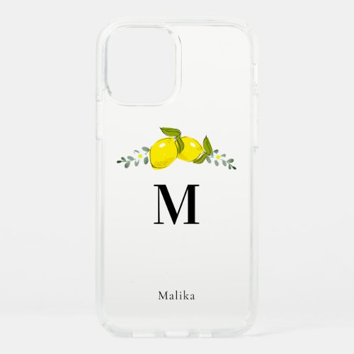 Lemon Citrus Floral White Monogram Speck iPhone 12 Case