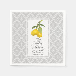 Lemon Citrus Floral Yellow Grey White Wedding Napkins