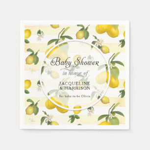 Lemon Citrus Flower Foliage Watercolor Baby Shower Napkins