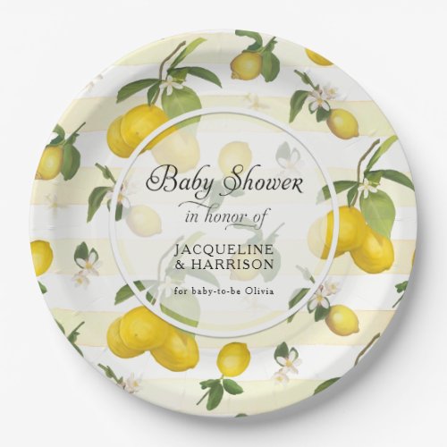 Lemon Citrus Flower Foliage Watercolor Baby Shower Paper Plates