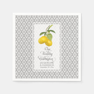 Lemon Citrus Flowers Yellow Gray White Wedding Napkins