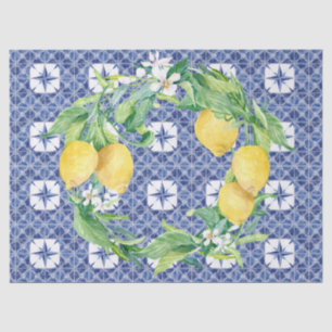 Lemon Citrus Foliage Farmhouse Navy Blue n White Tissue Paper