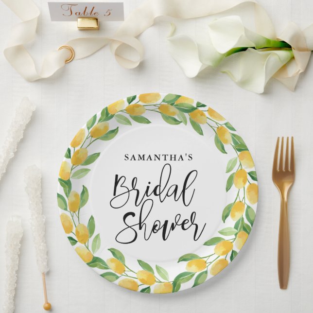 Lemon Citrus Fruit Bridal Shower Paper Plates (Wedding)