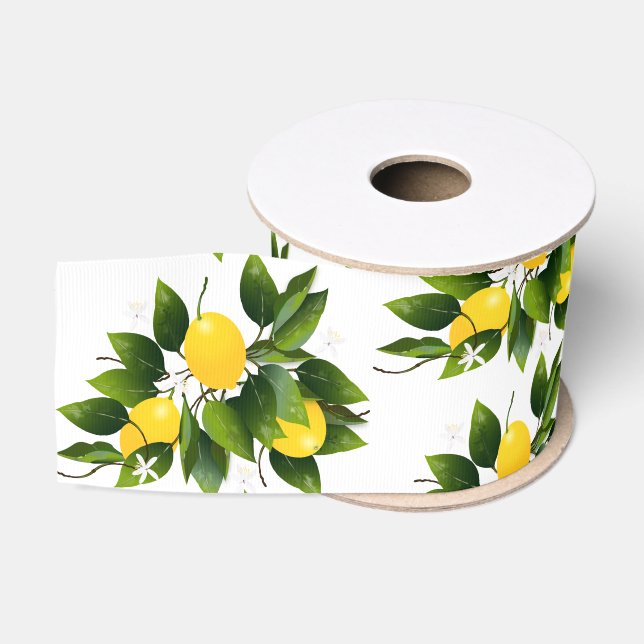 Lemon Citrus Fruit Floral Botanical Garden Grosgrain Ribbon (Spool)