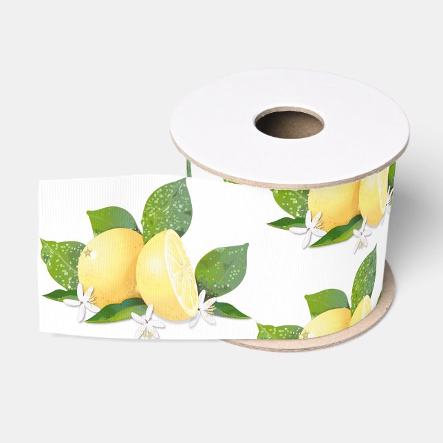 Lemon Citrus Fruit Floral Botanical Garden Grosgrain Ribbon (Spool)
