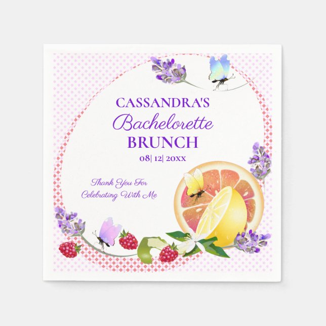 Lemon Citrus Fruit Lavender | Bachelorette Party Napkins (Front)