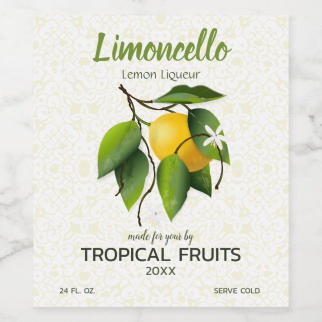 Lemon Citrus Fruit | Limoncello Wine Label (Single Label)
