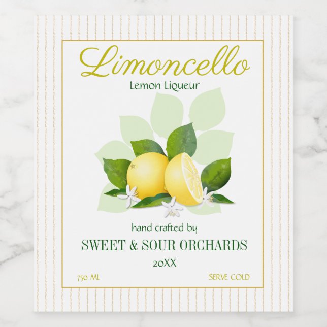 Lemon Citrus Fruit Limoncello Wine Label (Single Label)