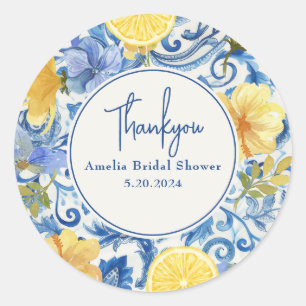 Lemon citrus fruit Main squeeze bridal shower Classic Round Sticker