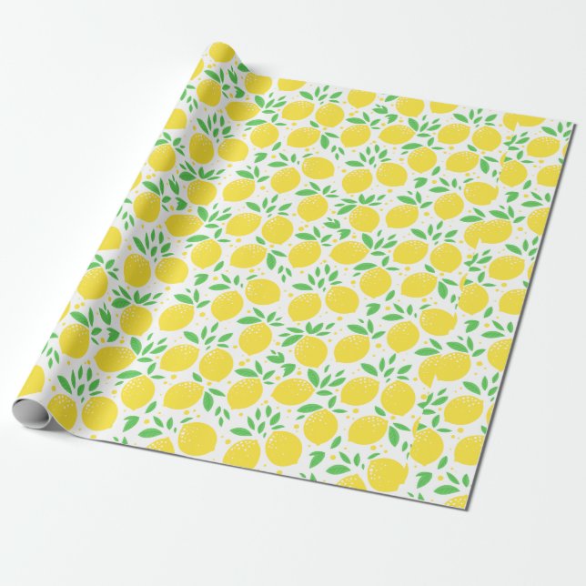 Lemon Citrus Fruit Orchard Theme Pattern Gift Wrapping Paper (Unrolled)