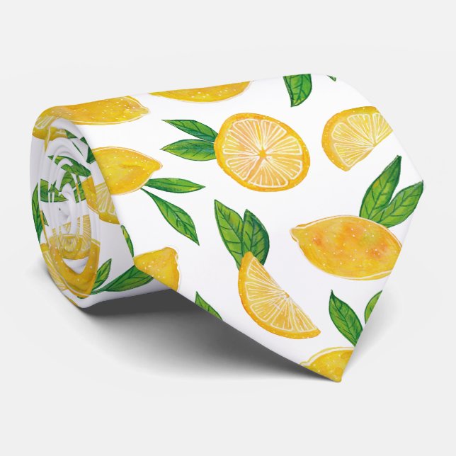 Lemon Citrus Fruit Pattern Neck Tie (Rolled)