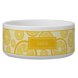 Lemon Citrus Fruit Pattern With Pet's Name Bowl