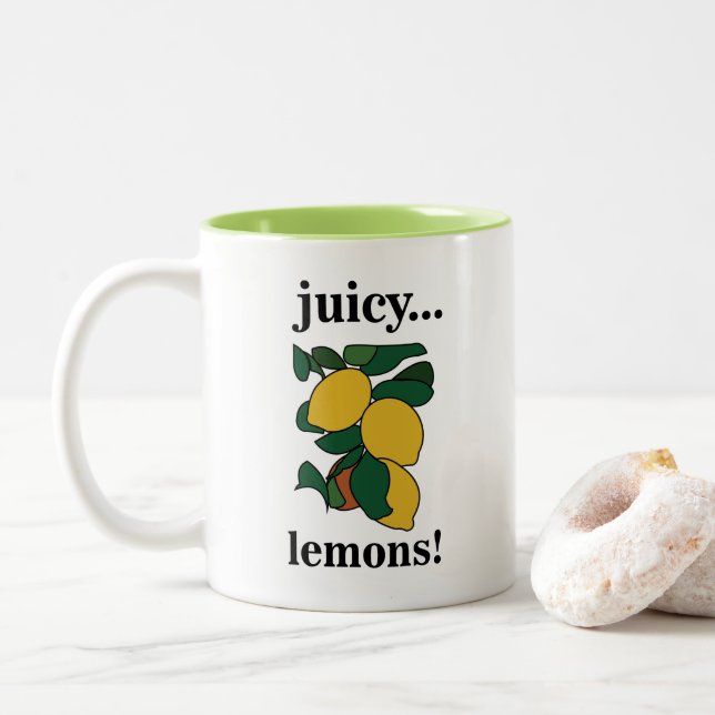 Lemon Citrus Fruit  Two-Tone Coffee Mug (With Donut)