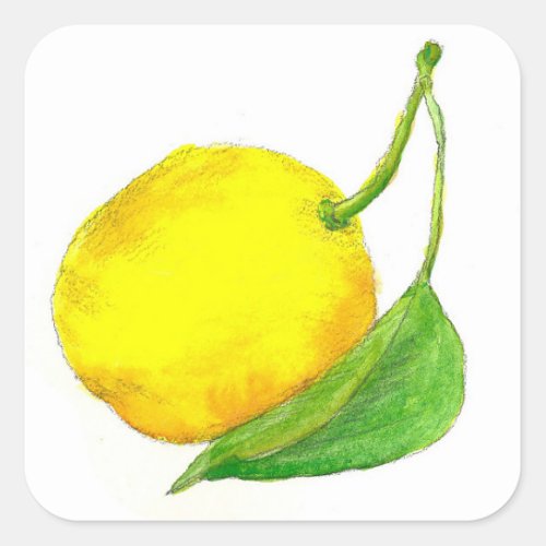 Lemon Citrus Fruit Watercolor Art Painting Square Sticker