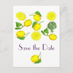 Lemon Citrus Fruit Watercolor Art Save the Date Announcement Postcard