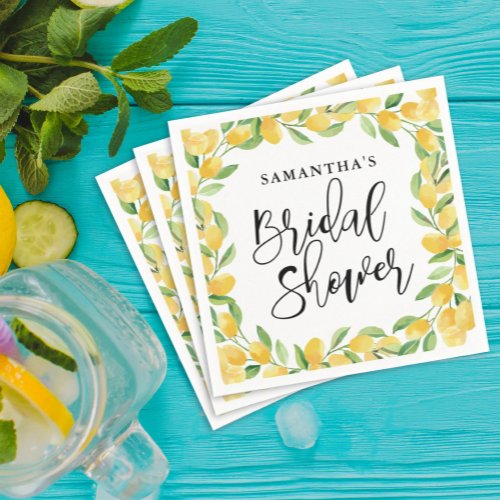 Lemon Citrus Fruit Watercolor Bridal Shower Napkins