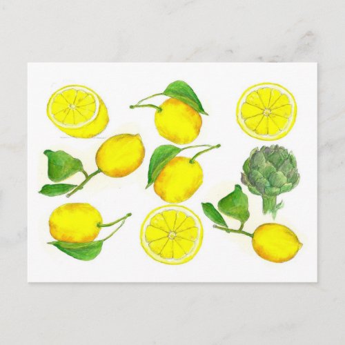 Lemon Citrus Fruit Watercolor Painting Art Postcard