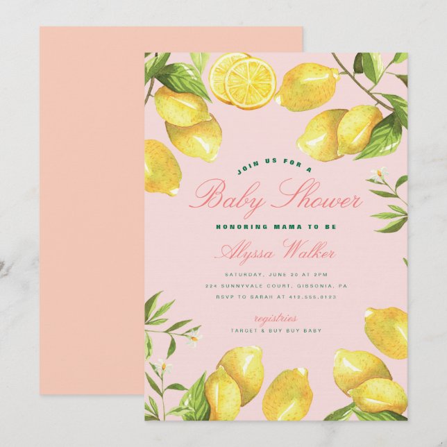 Lemon Citrus Gender Neutral Baby Shower Invitation (Front/Back)