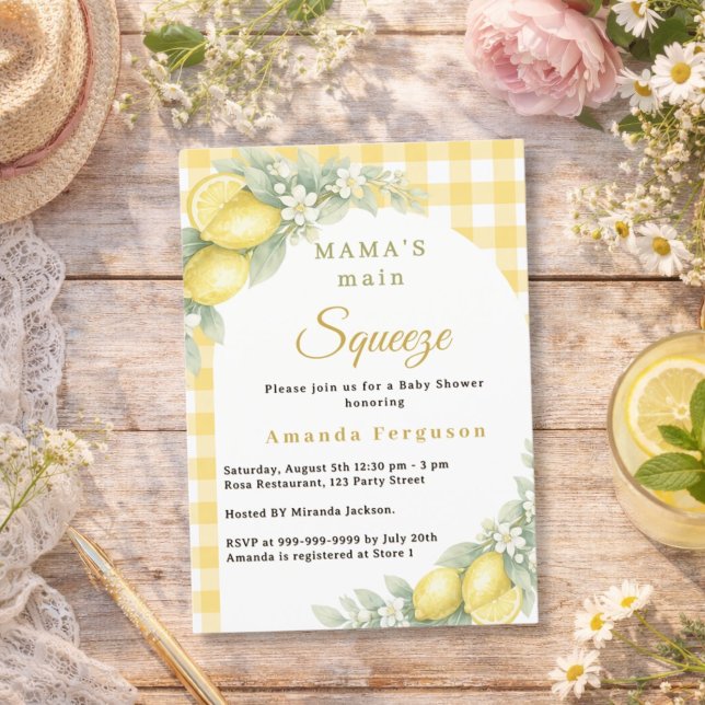 Lemon citrus gingham main squeeze Baby Shower Invitation (Creator Uploaded)