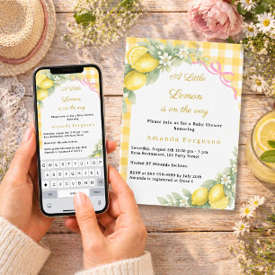 Lemon citrus gingham pink bow girl Baby Shower Invitation