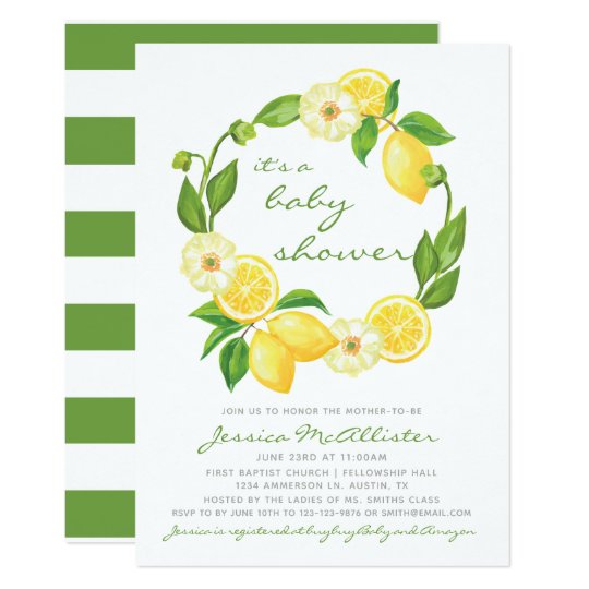 Lemon Citrus Green Stripes Baby Shower Invitation Zazzle Com