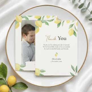 Lemon Citrus Green Wedding with Photo Back Thank You Card