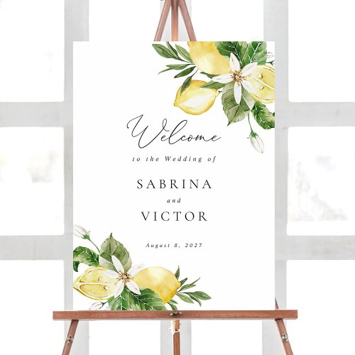 Lemon Citrus Greenery Floral Wedding Welcome Sign