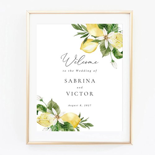 Lemon Citrus Greenery Floral Wedding Welcome Sign